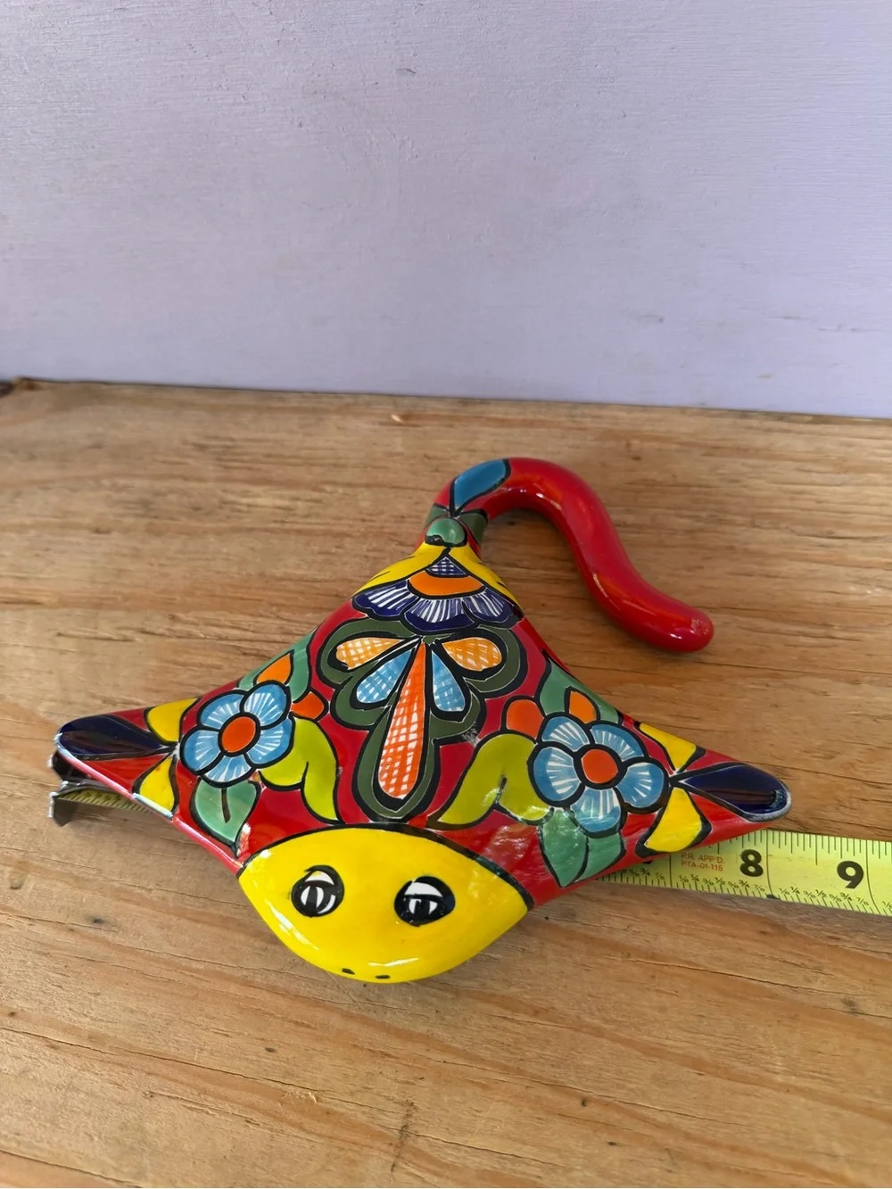 Hand-Painted  Talavera Stingray  Wall Hook - Bright Multicolor